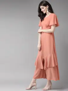 MISH Women Peach-Coloured Solid Maxi Dress
