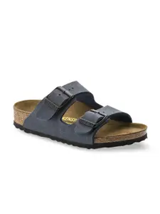 Birkenstock Arizona Navy Narrow Width Birko-Flor Nubuck Two-Strap Sandals