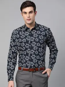 SOJANYA Men Navy Blue & White Regular Fit Printed Formal Shirt