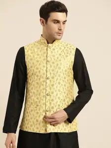 SOJANYA Men Yellow & Golden Embroidered Nehru Jacket