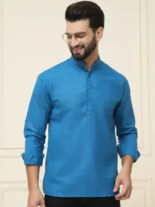 SOJANYA Men Teal Blue Solid Straight Kurta