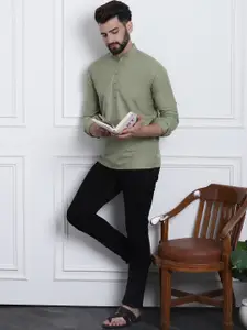 SOJANYA Men Green Solid Straight Kurta