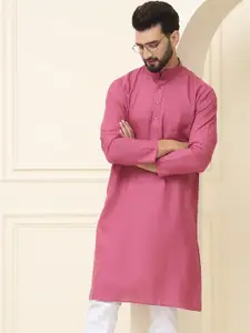 SOJANYA Men Pink Solid Straight Kurta