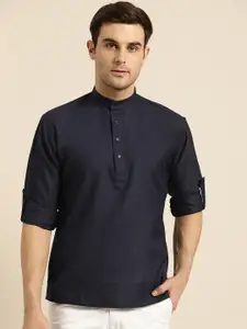 SOJANYA Men Navy Blue Solid Straight Kurta