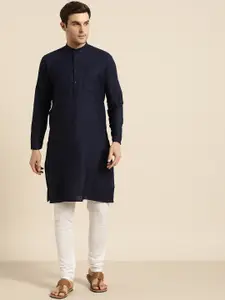 SOJANYA Men Navy Blue Solid Straight Kurta