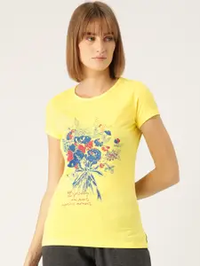 Sweet Dreams Women Yellow & Blue Printed Lounge T-shirts