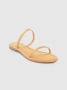 DressBerry Women Mustard Yellow Solid Open Toe Flats