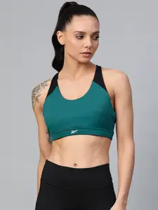 Reebok Teal Green & Black Colourblocked Non-Wired Lightly Padded WOR Sports Bra FQ0419