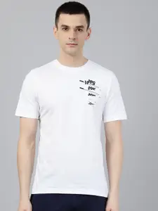 Reebok Men White  Black Graphic Printed Slim Fit Training Pure Cotton T-shirt