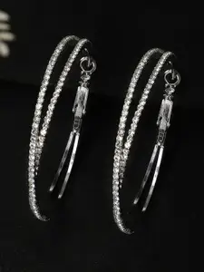 Rubans Silver-Plated Handcrafted Zirconia Studded Circular Hoop Earrings