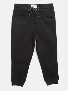 Gini and Jony Boys Black Regular Fit Mid-Rise Clean Look Stretchable Joggers