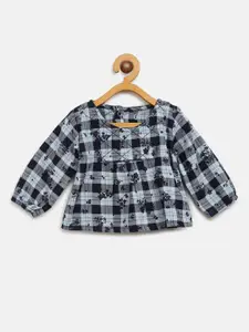 Gini and Jony Girls Blue Checked A-Line Pure Cotton Top
