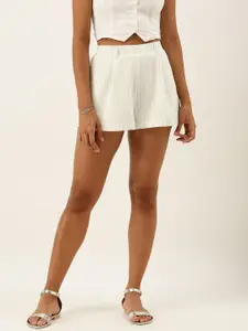 FOREVER 21 Women White & Black Striped Regular Fit Regular Shorts