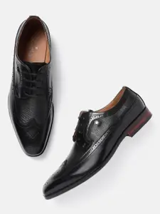 Louis Philippe Men Black Textured Leather Formal Brogues