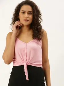 FOREVER 21 Women Pink Solid Top with Front Knot