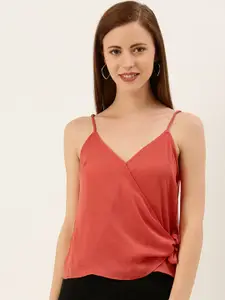 FOREVER 21 Women Rust Pink Solid Wrap Top With Tie-Ups