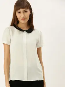 FOREVER 21 Women White Solid Top with Peter Pan Collar