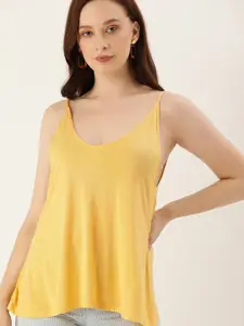 FOREVER 21 Women Yellow Solid Top With Scoop Neck