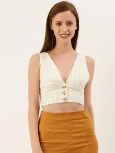 FOREVER 21 Women Off-White & Pinke Striped Bralette Top with Smocking