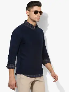Indian Terrain Men Navy Blue Solid Regular Fit Pullover Sweater