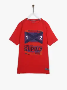 Monte Carlo Boys Red Printed Round Neck T-Shirt