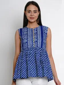 Bhama Couture Women Blue Printed Peplum Top