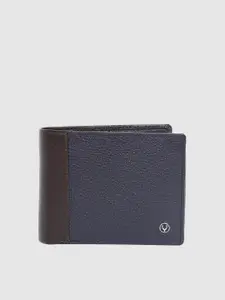 Allen Solly Men Brown & Navy Blue Colourblocked Leather Two Fold Wallet