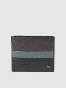 Allen Solly Men Black & Brown Croc Textured Two Fold Leather Wallet