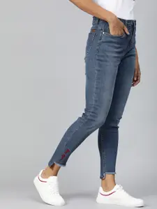 Mast & Harbour Women Blue Skinny Fit High-Rise Clean Look Stretchable Frayed Hem Jeans