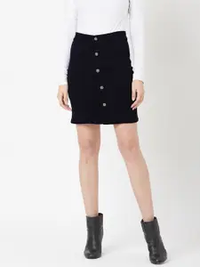 Miss Chase Navy Blue Mini Denim Skirt