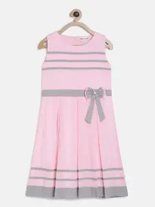 Peppermint Girls Pink & Grey Striped A-Line Dress