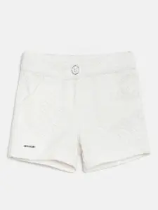 Peppermint Girls Off-White Self Design Regular Shorts