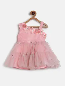 Peppermint Girls Peach-Coloured Self Design Fit and Flare Dress