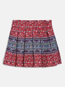 Peppermint Girls Red & Blue Printed A-Line Skirt