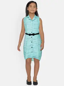 Peppermint Girls Sea Green Self Design Shirt Dress