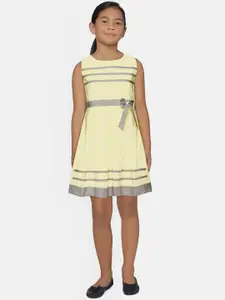 Peppermint Girls Yellow & Grey Striped Fit And Flare Dress