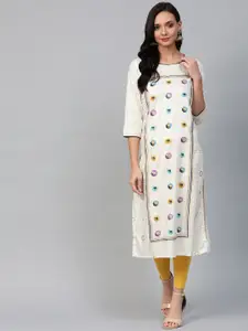AURELIA Women Off-White & Golden Printed Straight Kurta