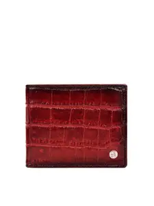Eske Men Burgundy Textured Leather Two Fold Wallet