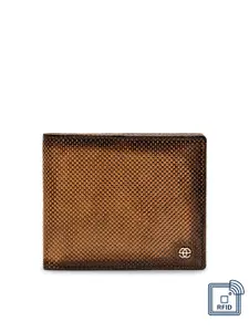 Eske Men Tan Brown Paris Brooks Leather Textured Two Fold Wallet