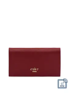 Eske Women Burgundy Solid Leather Two Fold Wallet