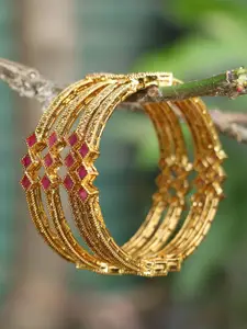 Adwitiya Collection Set of 2 24K Gold-Plated Stone-Studded Handcrafted Embellished Designer Bangles