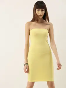 FOREVER 21 Women Yellow Solid Knitted Off-Shoulder Bodycon Dress