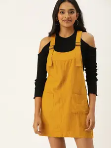 FOREVER 21 Women Mustard Yellow Solid Pinafore Dress