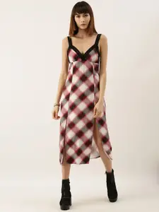 FOREVER 21 Off White & Red Checked A-Line Midi Dress