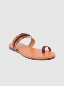 Street Style Store Women Brown & Bronze-Toned Solid One Toe Flats