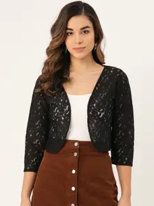 Rute Women Black Lace Open Front Shrug