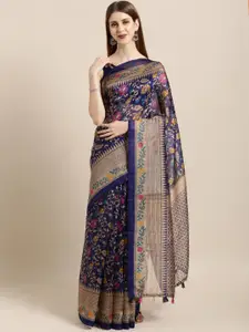 Rajnandini Blue & Beige Silk Blend Printed Tussar Saree