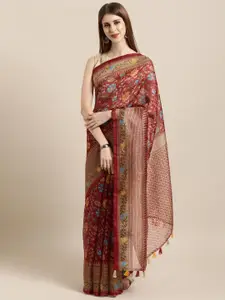 Rajnandini Maroon & Beige Silk Blend Printed Tussar Saree