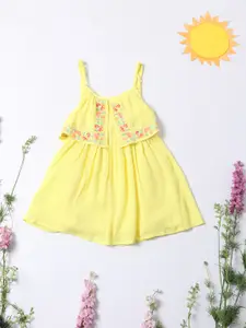 Nauti Nati Girls Yellow Solid Layered A-Line Dress