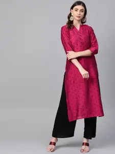 KSUT Women Pink & Black Woven Design Straight Kurta